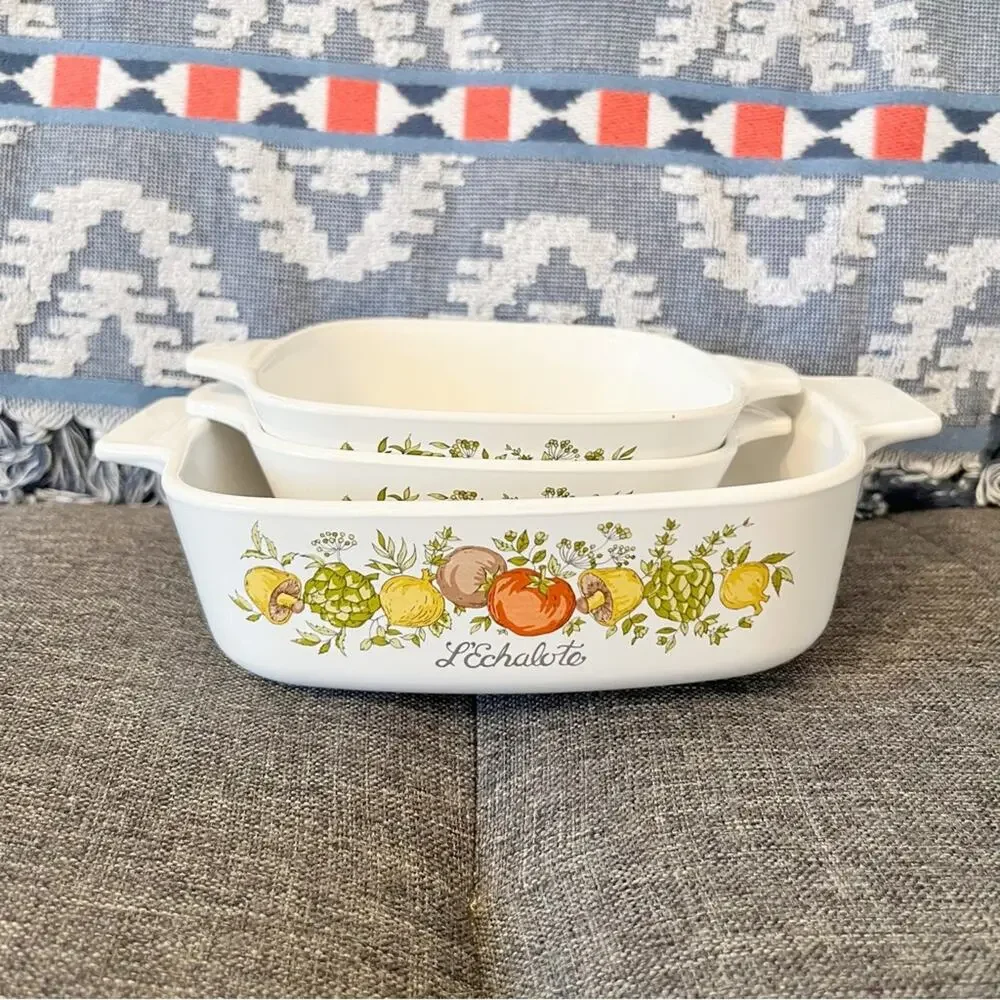 Spice O' Life L’Echalote Corningware 3 Pc. Casserole / Serving Set, Vintage!
